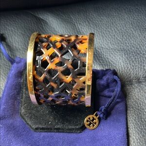 Tory Burch Tortoise and Gold Cuff Bracelet